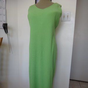 NY&Co Green Solid  Ribbed Midi Stretchy Dress Sz L